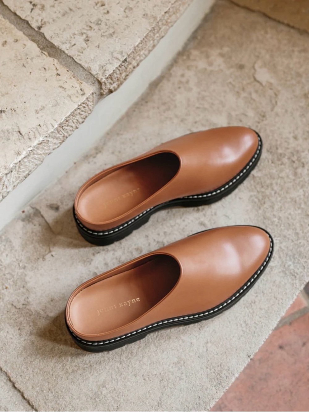 Jenni Kayne Womens Leather Lug Mules Slip-On Loafers in Tan Canyon 41 NWT